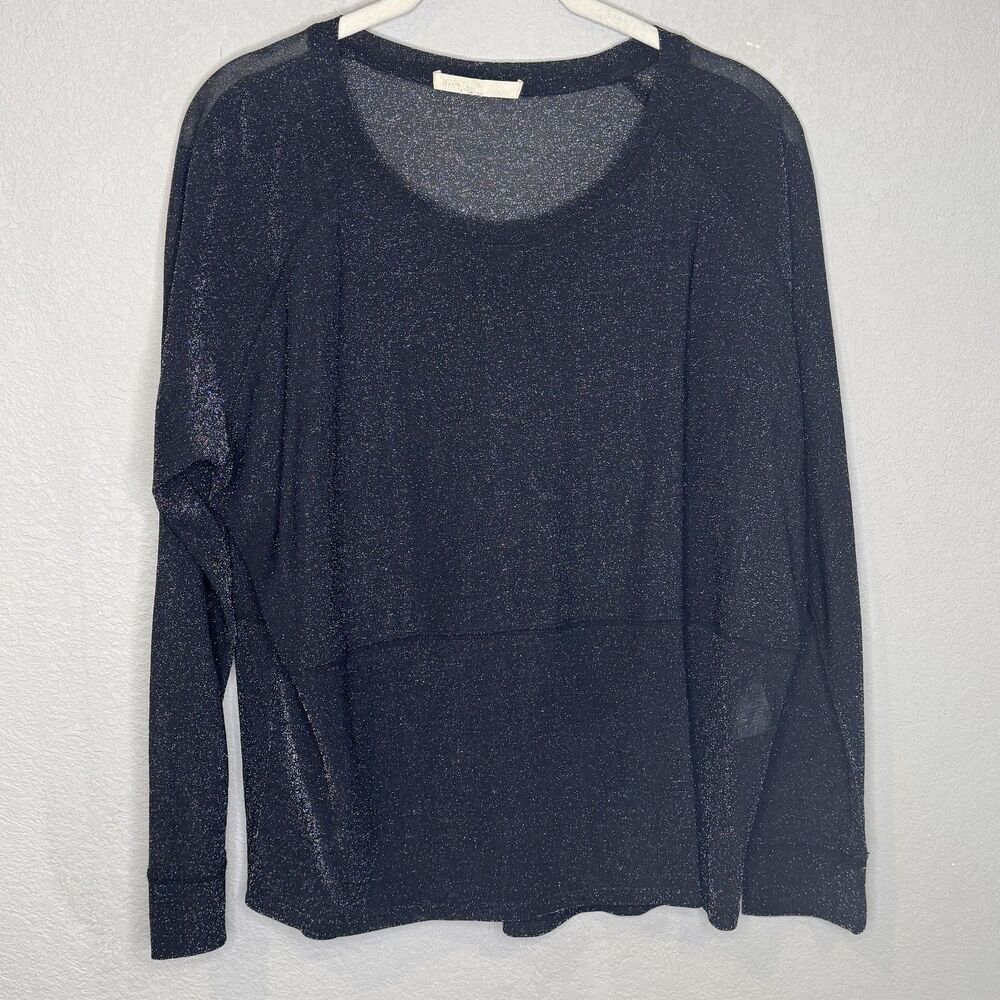 Maje Top Womens Medium Black Glitter Lurex Sheer Knit Pullover Top